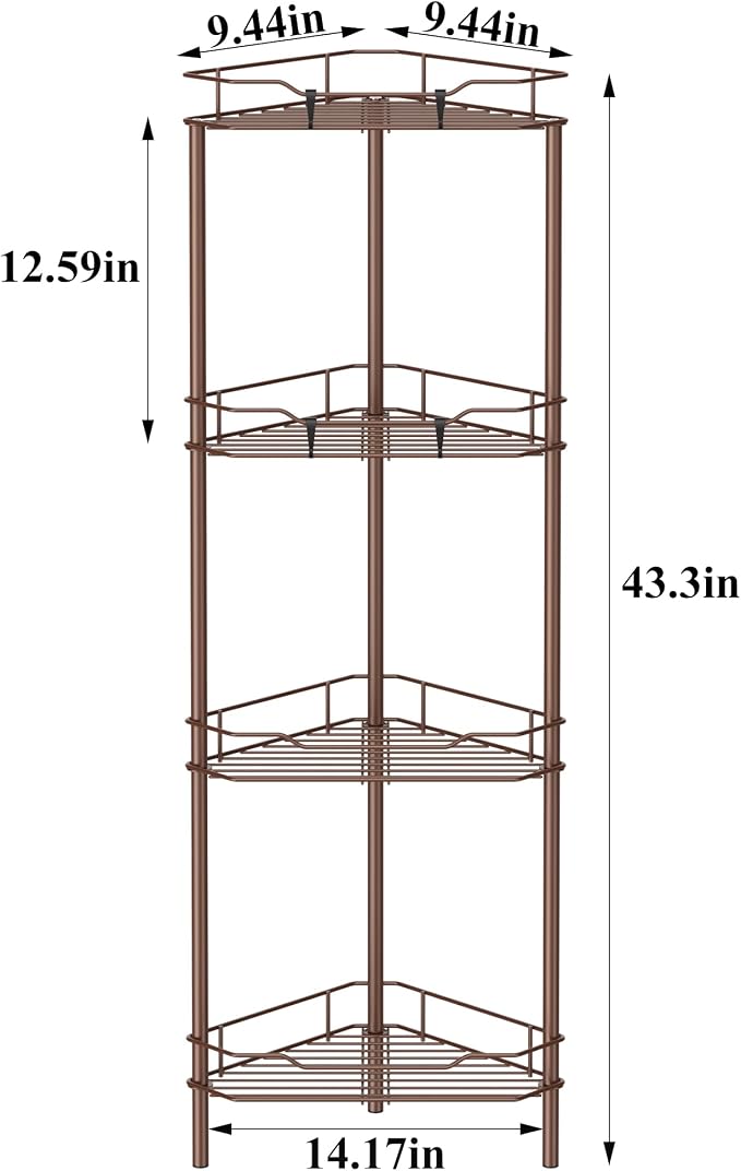 HuggieGems Metal Floor Standing Corner Shower Caddy, 4 Tier - Image 7