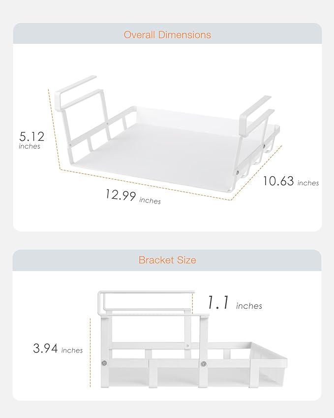 Under Shelf Basket, 4 Pack Under Cabinet Shelf Basket Organizer, Hanging Wire Storage Baskets, Slide-in, Add-on Space Saving for Kitchen Pantry Desk Bookshelf Laundry Room, White