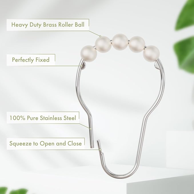 White Shower Curtain Hooks, Shower Curtain Hooks, Decorative Stainless Steel - Image 4