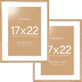 Homeforia 17x22 Picture Frame Natural Wood, High End Oak 17x22 Light Wooden Poster Frame with Mat 12x18, 17 x 22 Frames Matted to 12 x 18 Photo, 22x17 Hanging Frame, Tempered Glass, Wall Kit, Set of 2