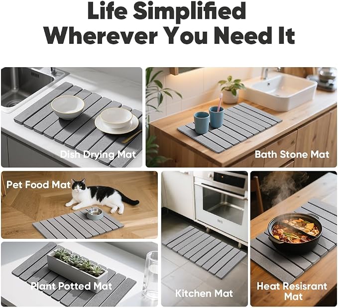 Stone Drying Mat for Kitchen Counter, Quick Diatomaceous Earth Mats for Dishes - Image 6