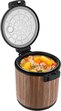 6-Gal Electric Rice Warmer | Two Temperature Settings | 110V 110W Commercial Food Warmer with Flip Lid & Rice Spoon for Parties, Festival Banquets, Catering (Wood Grain/American plug 110V)