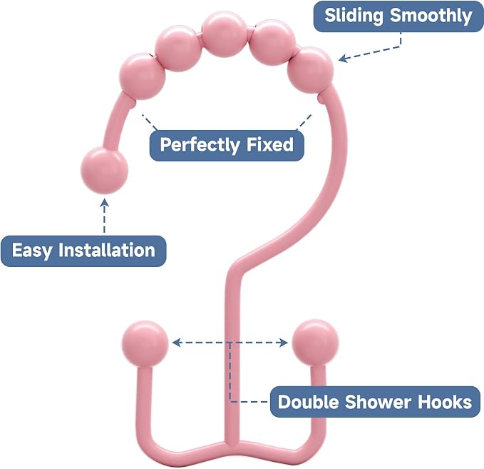 Titanker Shower Curtain Hooks Rings, Rust-Resistant Metal Double Glide Shower - Image 4