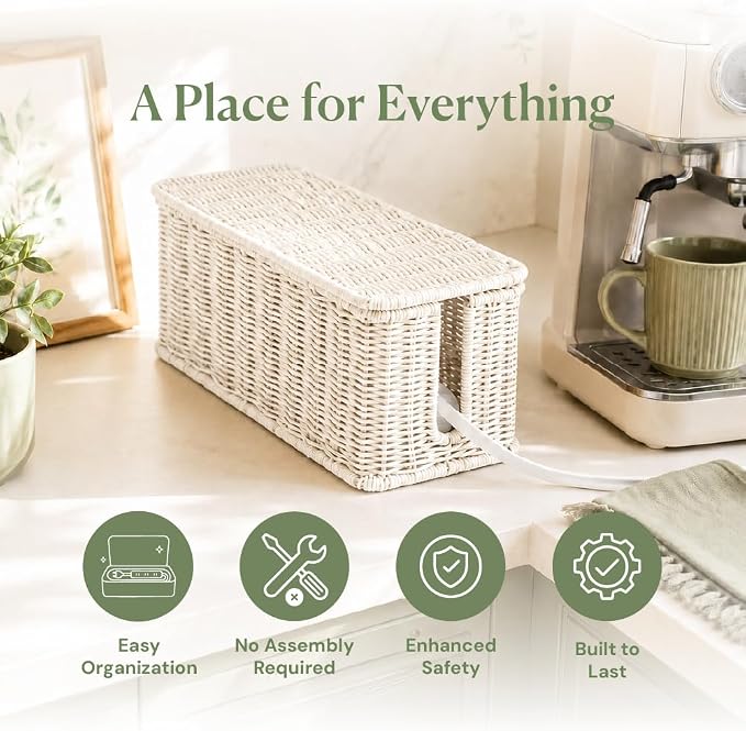 Cable Management Box, Handmade Rattan Cord Organizer - Image 3