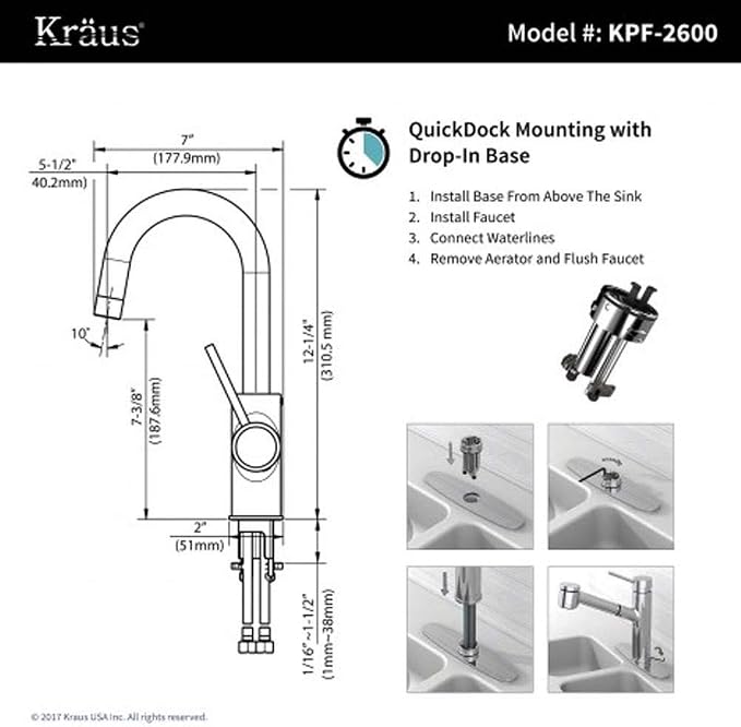 KRAUS Spot Free Oletto Single Handle Kitchen Bar Faucet in All-Brite Stainless - Image 4
