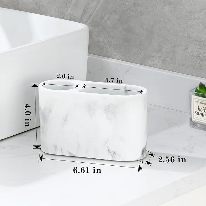 Luxspire 2 Slots Toothbrush and Toothpaste Holder, Gravel White | Resin - Image 6