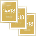 Homeforia 14x18 Picture Frame Gold, High End Metal 14x18 Poster Frames with Mat 12x16 Photo, 14 x 18 Gold Frame Matted to 12 by 16 Print, 18by14 Thin Hanging Frames, Tempered Glass, Wall Kit, Set of 3