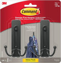 Command Large Matte Black Double Hooks, 2 Hooks and 2 Strips, Damage Free by Unknown