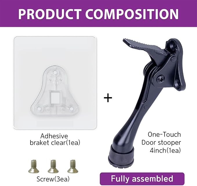 Door Stopper with Adhesive Bracket Stickers, No Drilling or Tools Needed - Image 7
