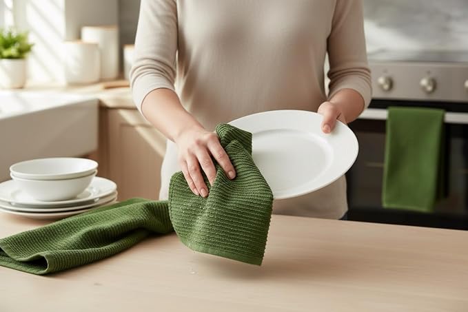 Avocado Forest Green Kitchen Dish Towels, 100% Cotton - Image 2