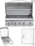 Bullet by Bull Stainless Steel Outdoor Kitchen Set - Built-In Natural Gas Grill, Perfect for Entertaining -BBQ Kitchen Isl& Bundle - Includes 5 Burner Grill, Single Access Door & Side Burner