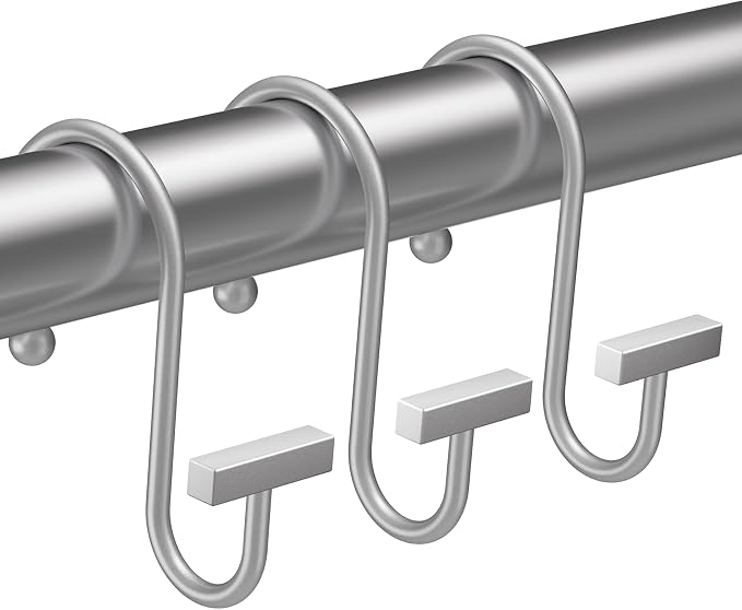 Silver Shower Curtain Hooks, Bathway Shower Curtain Rings Rust Proof, T-Bar by Bathway