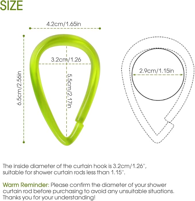 Top-spring Green Shower Curtain Hooks 12Pcs Drop Shaped Hooks - Image 4