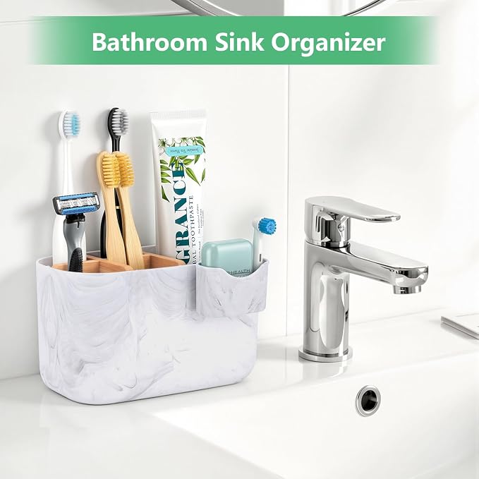 GFWARE Marble Toothbrush Holder, Bathroom Storage Organizer - Image 3