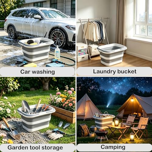 Collapsible Bucket with Handle 16L, Foldable Rectangular Plastic Water Bucket - Image 6