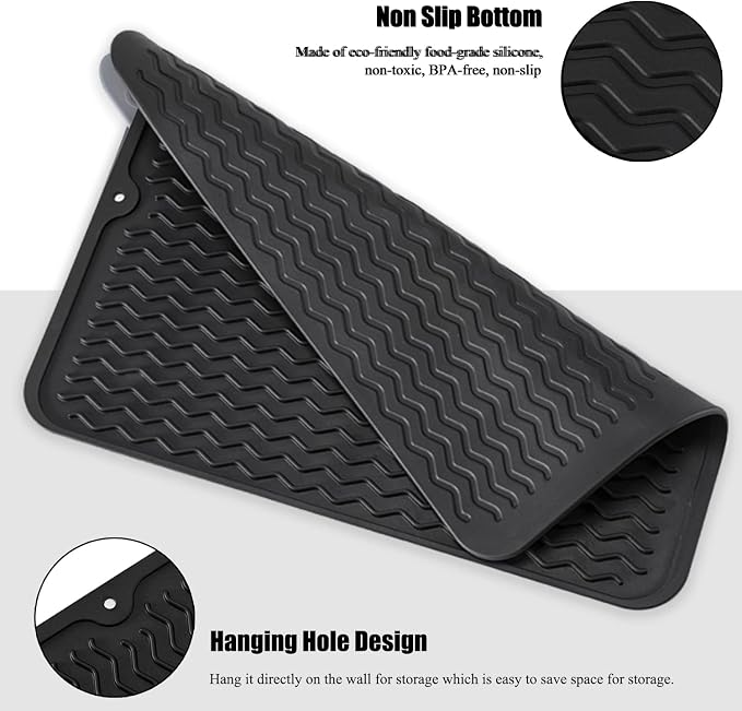 Silicone Dish Drying Mat, Non-Slip Easy Clean Sink Mat, Large Heat-resistant - Image 5