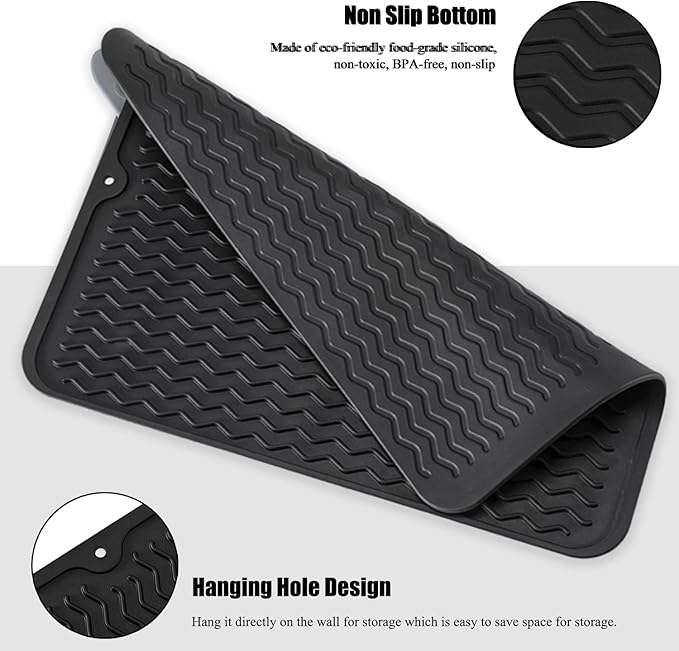 Silicone Dish Drying Mat, Non-Slip Easy Clean Sink Mat, Large Heat-resistant - Image 4
