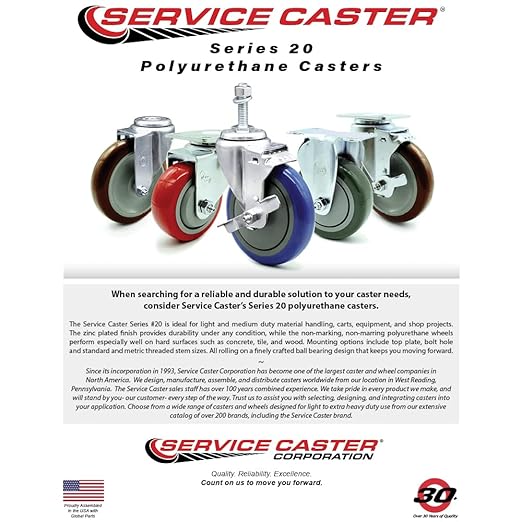 Service Caster Brand Replacement Set for Uline Casters - Swivel 1-1/2 Inch Expanding Stem Casters with 4 Inch Black Polyurethane Wheel-Includes 4 Swivel Casters and Brakes- Fits Uline Worktable H-5746