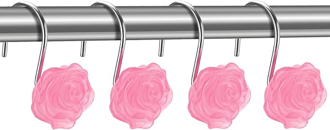 Rose Shower Curtain Hooks, Glow in The Dark, Pretty Floral Themed Elegant - Image 3
