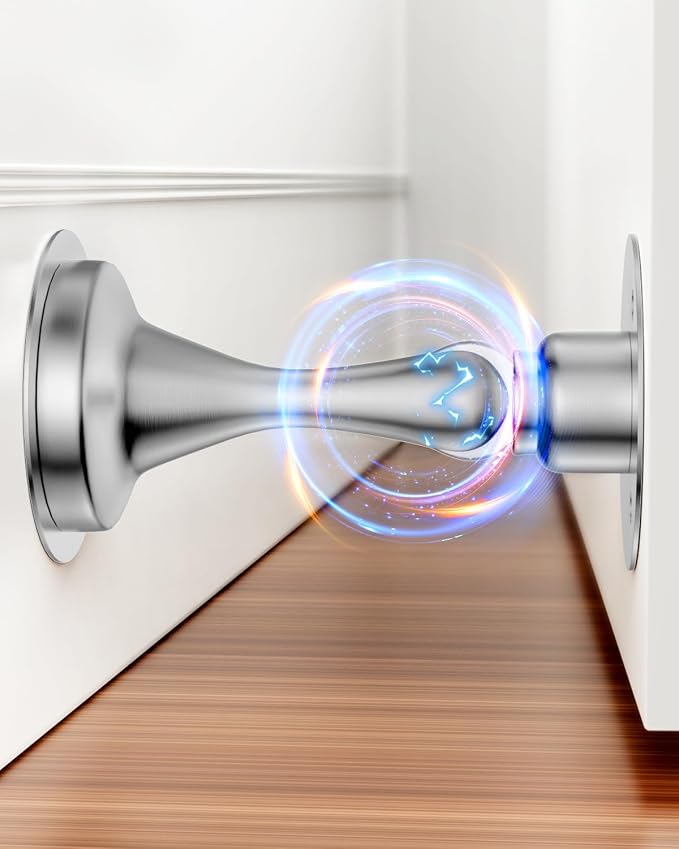 Door Stops for Bottom of Door Magnetic Door Catch Wall Mount 1 Pack Silver | by HELEMAN