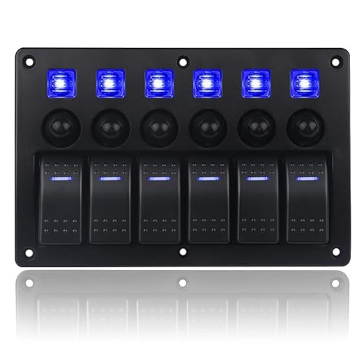 6 Gang Boat Rocker Switch Panel Marine Switch Panel Waterproof Marine Toggle Switches ON/Off with Circuit Breaker for Car RV Truck Automotive 12V-24V
