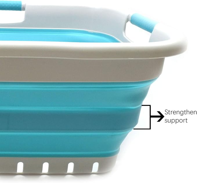 SAMMART 41L Set of 2 Collapsible 3 Handled Plastic Laundry Basket-Foldable Pop - Image 4