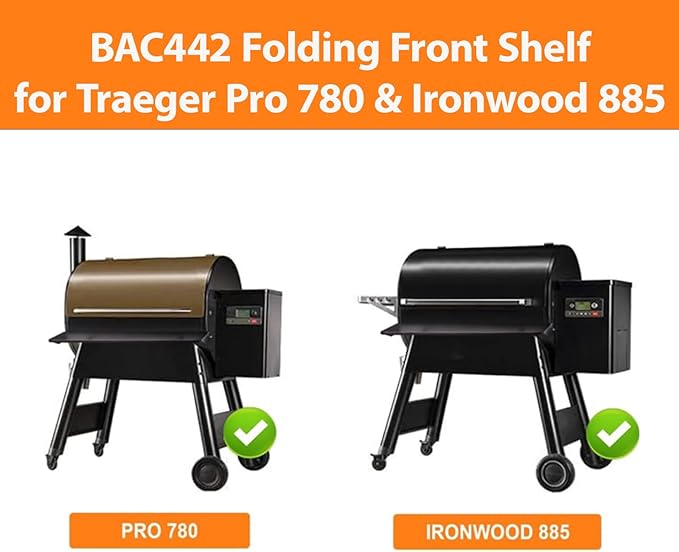 Utheer Folding Front Shelf for Traeger Pro 780 and Ironwood 885, BAC442 Grill Accessory 32.9" x 11.5", Heavy-Duty Steel Table Supports 60 LBS, Foldable Prep & Storage Station for BBQ Tools & Food