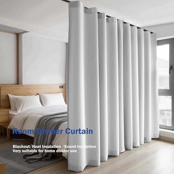 Room Divider Blackout Curtain Track Curtains Wall Dividers Panels Screen for Living Rooms Bedroom Office Privacy Partition Separation, W120 × L84 Inch,1 Panel, White