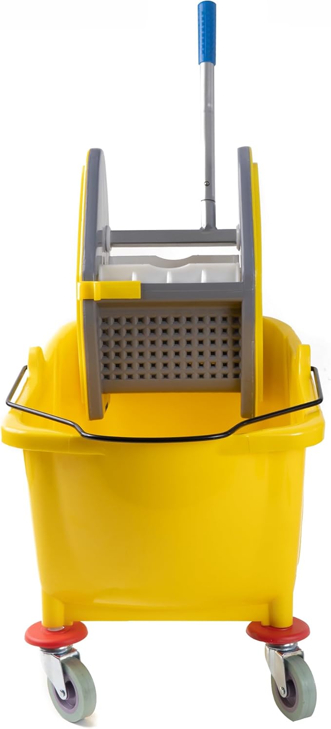 MATTHEW CLEANING 34Quarts Commercial Mop Bucket INCL.Wet String Mop with Down Press Wringer On Wheels,Industrial Heavy-Duty Floor Cleaning w/Handle, Mop Bucket for Home,Offices,Commercial, Restaurants