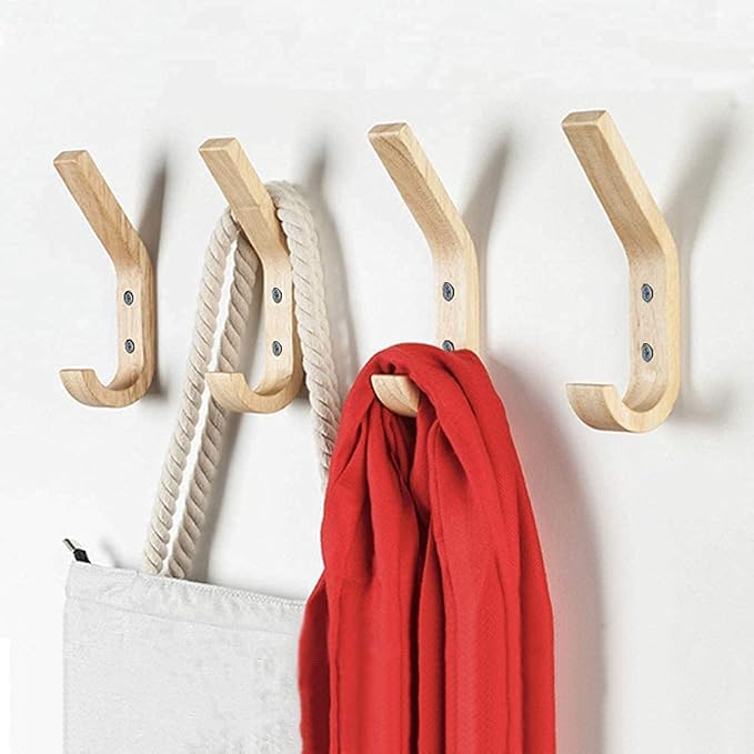 Wood Wall Hooks 4 Pack Organizer Heavy Duty Coat Hooks - Image 4