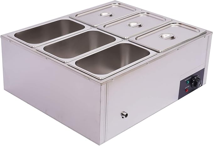 6-Pan Commercial Bain Marie Buffet Food Warmer, 850W 44Qt Electric Steam Table Food Warmer, Countertop Commercial Buffet Warmer, 86℉-185 Temp Control for Buffet Party Catering Restaurant