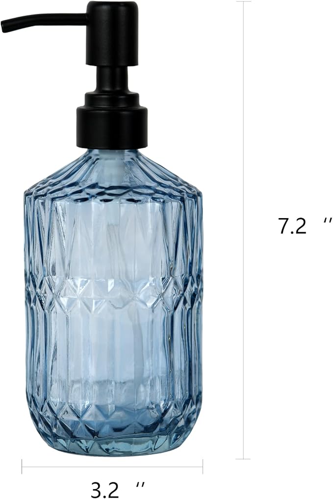 18oz Blue Glass Soap Dispenser, Refillable Kitchen, Bathroom Thick Glass Soap - Image 3