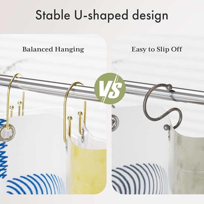 AmazerBath Shower Curtain Hooks, Non-Slip Simple Double Hook Shower Curtain - Image 2