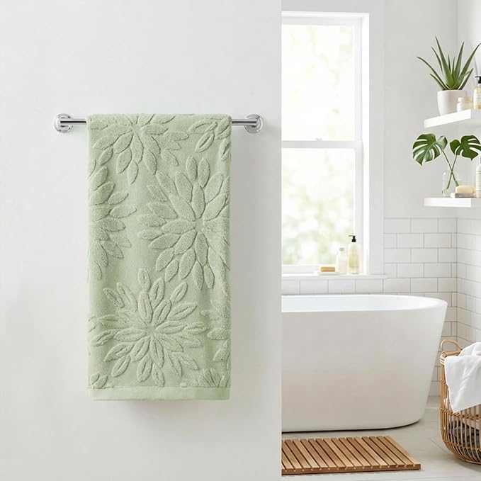 Artoid Mode 1 Pc Light Green 3D Dahlia Floral Jacquard Hand Towels - Image 2