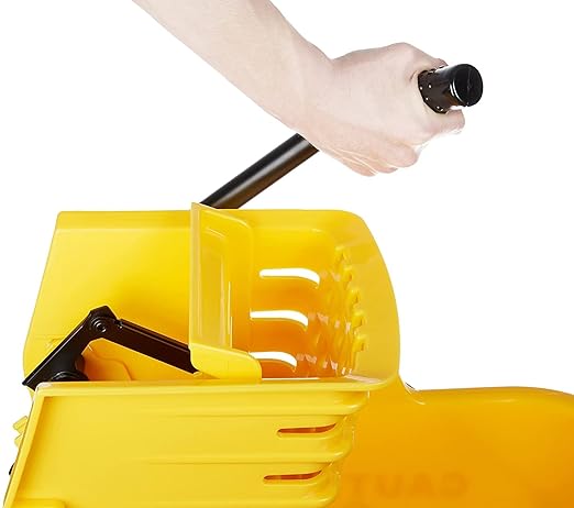 Amazon Basics Side Press Wringer Combo Commercial Floor Cleaning Rectangular Mop Bucket on Wheels, 35-Quart, Yellow