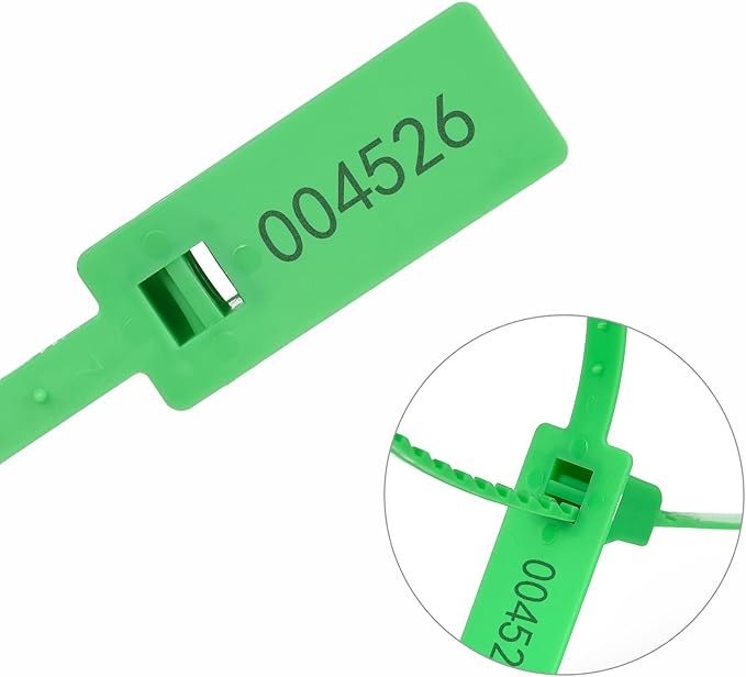 Heavy Duty Plastic Security Seal - Self Locking Tamper Evident Shipping Tags, Numbered Pull Tight Securing Straps for Truck Trailer, Length 337 mm 13.2" (Green 1000 PCS)