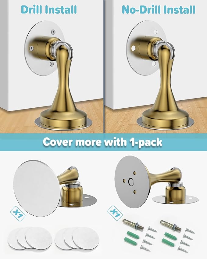 Door Stoppers Magnetic Door Catch No Drill Stainless Steel Doorstop 1 Pack | - Image 2