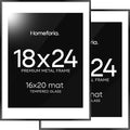 Homeforia 18x24 Poster Frame Black, High End Metal 18 x 24 Picture Frames with Mat 16 by 20 inch Photo, 18x24 Black Frame Matted to 16x20 Print, 24x18 Hanging Frame, Tempered Glass, Wall Kit, Set of 2