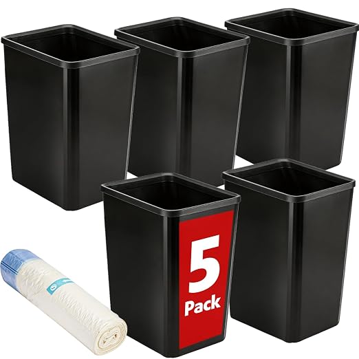 5 Pack Small Trash Can, Plastic Wastebaskets, 3.5 Gallon Small Garbage Can by BGUP