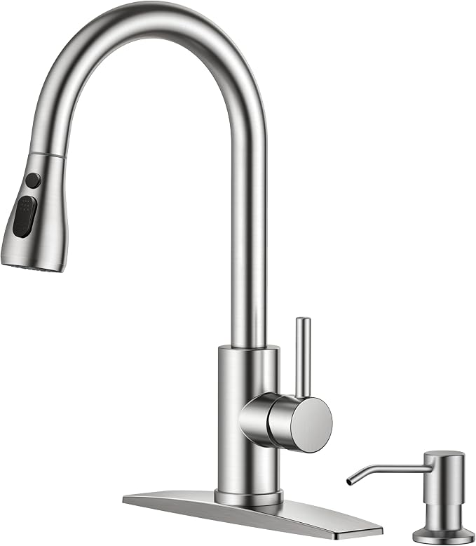 FORIOUS Kitchen Faucet with Soap Dispenser, Single Handle, Brushed Nickel | by FORIOUS