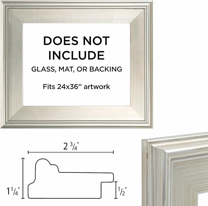 Creative Mark Plein Air Style Frame, Hand Leafed Silver, 24x36-2.75" Wide Moulding with 1/2" Rabbet Depth, Open Back W/O Glazing, Museum Quality, For Art Panels, Stretched Canvas, Pictures & More