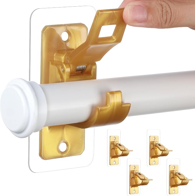 4 Pack No Drill Curtain Rod Brackets, Adhesive Curtain Rod Holders | No Drilling by ANDGOO
