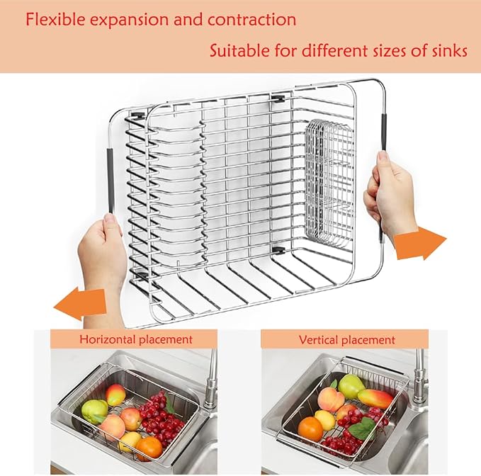NiuYichee Stainless Steel Dish Drying Rack, Expandable Fruit & Vegetable Drain - Image 5