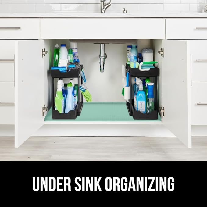 GORILLA GRIP Waterproof Silicone Under Sink Mat with Raised Lip for Kitchen and Bathroom, 34 x 22 in, Cabinet Shelf Liner Stay in Place Mats Dishwasher Safe Drawer Liner, Organizer Tray, Mint