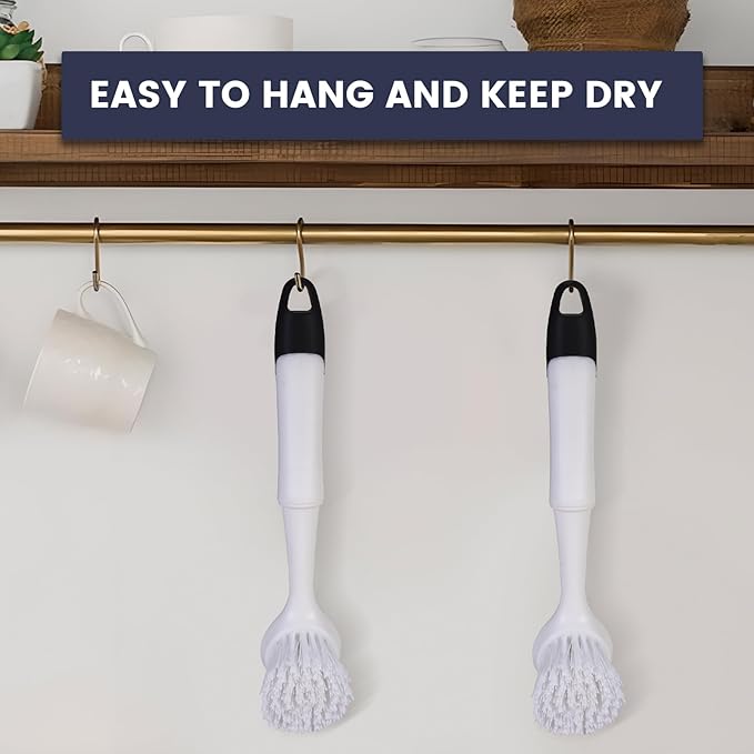 Dish Brush with Handle, Dish Scrub Brush with Built-in Scraper | Nylon Dish - Image 7