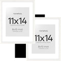 Homeforia White Frame 11x14 Wood, High End Oak 11x14 Picture Frames with Mat 8x10, 11 x 14 White Wooden Poster Frame Matted to 8 x 10 inch Photo, 14by11 Thin Frames, Tempered Glass, Wall Kit, Set of 2
