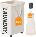 Optish 90L Laundry Basket with Wheels, Rolling Hamper with Removable Bag by Optish