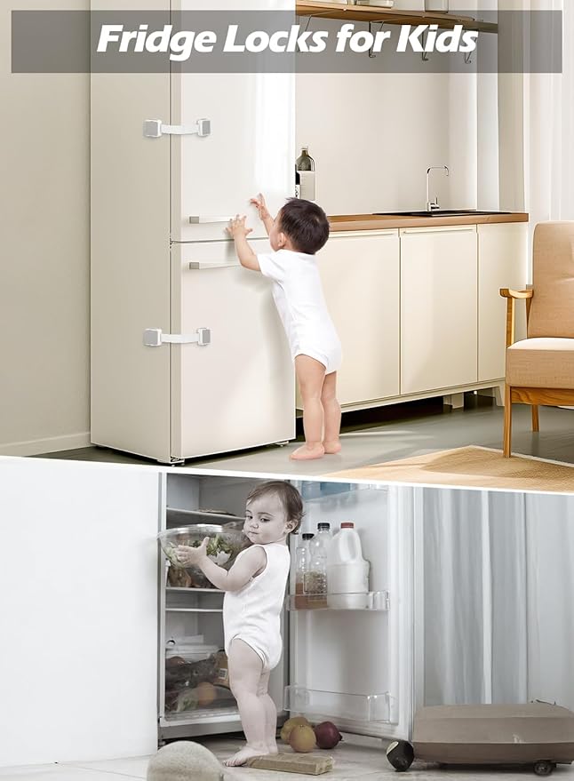 2 Pack Baby Proofing Safety Locks Child Safe for Cabinet Drawer Fridge Oven Dishwasher Doors, Toilet Seat & Lid, Adjustable Furniture Latches and Straps, 3M Adhesive No Drilling Button,Unlock Design