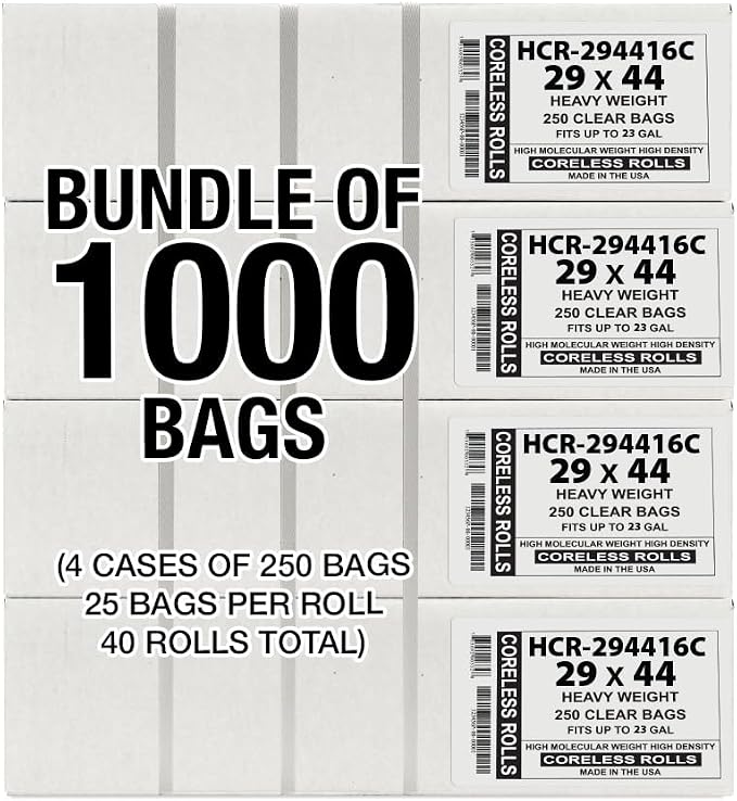 Aluf Plastics 26 Gallon16 Micron Clear Trash Bags 29" x 44" 1000 Count - Image 2