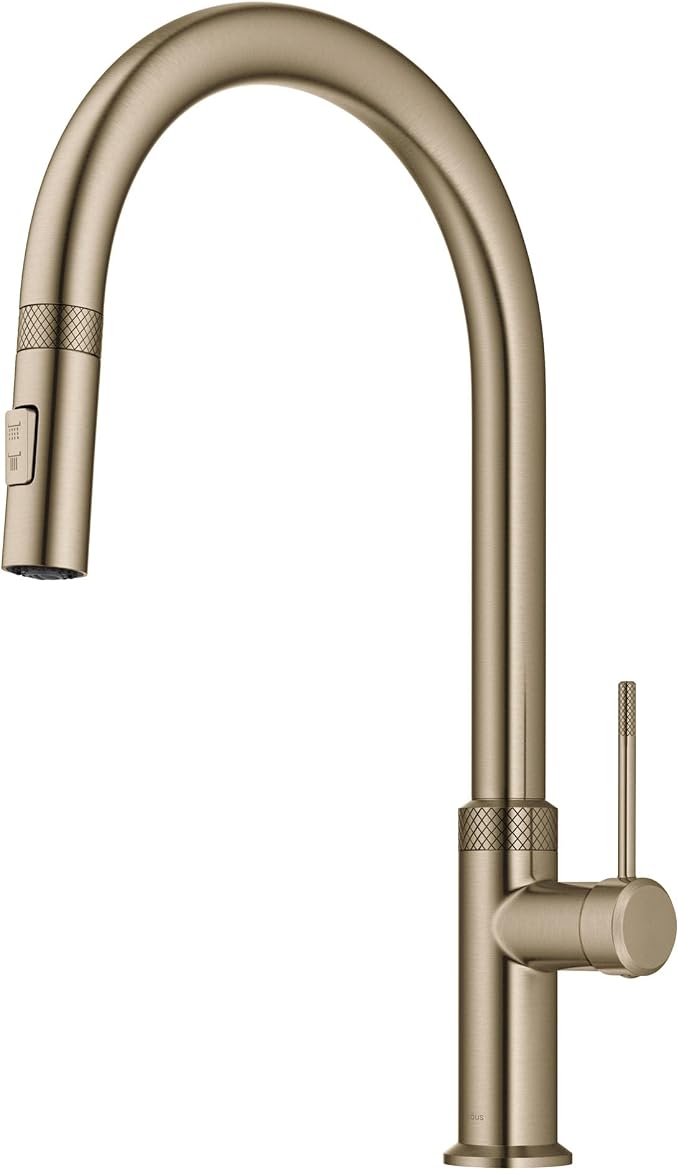 KRAUS Brushed Gold 17 in Pull Down Kitchen Faucet KPF-2654BG | Diamond-knurled - Image 16
